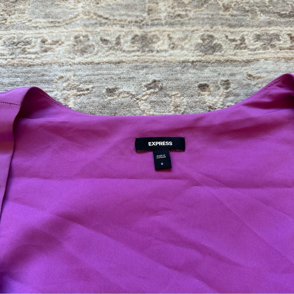 Express Peplum Pink Ruffle Short Sleeve Blouse Flutter Top Square Neck Business - Picture 5 of 5
